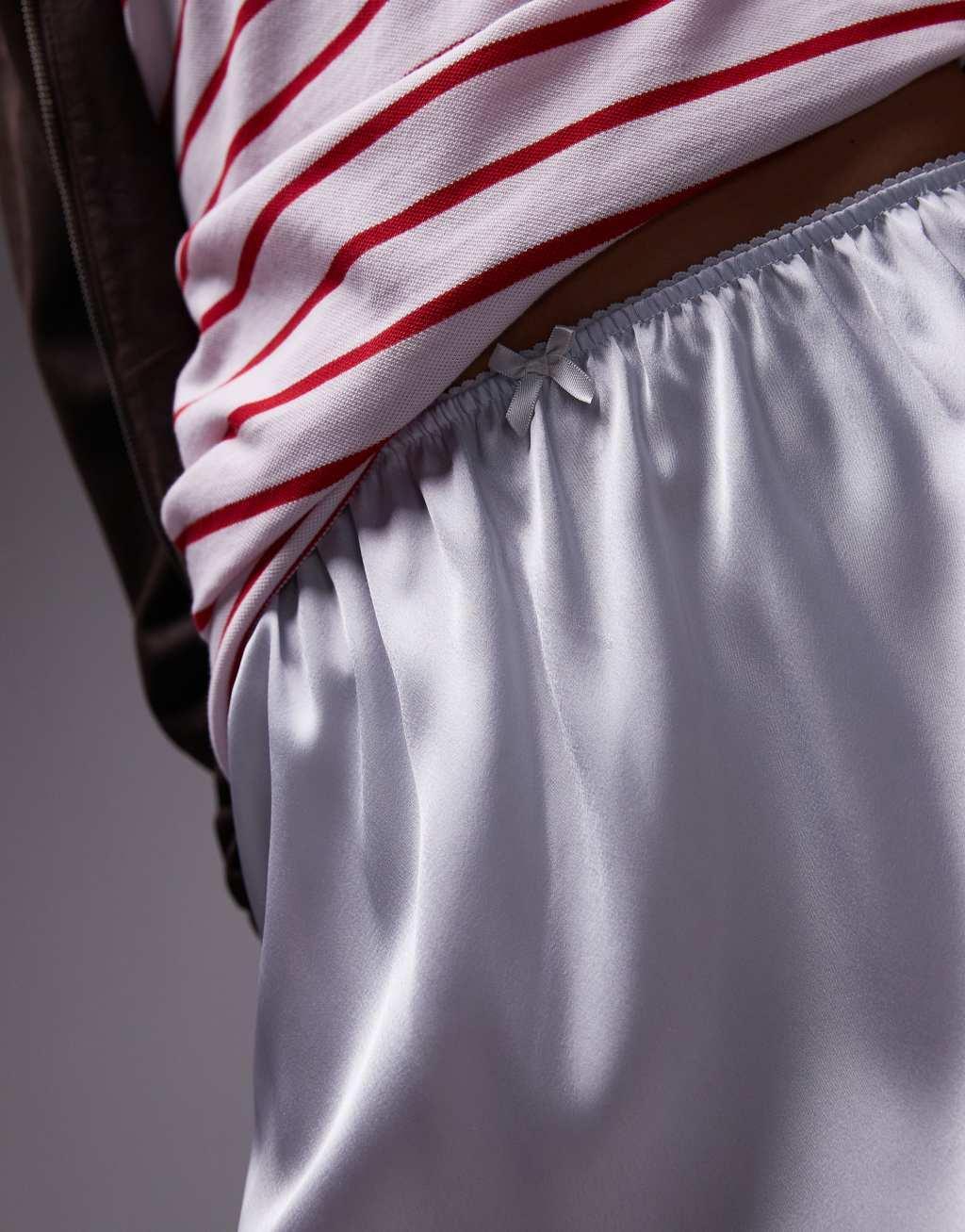 Topshop satin lace petticoat in silver blue with burgundy lace Product Image