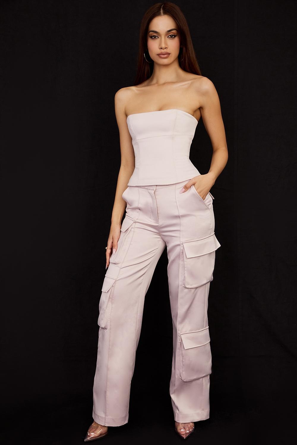 Daria  crystal satin straight leg cargo trousers - sale Product Image