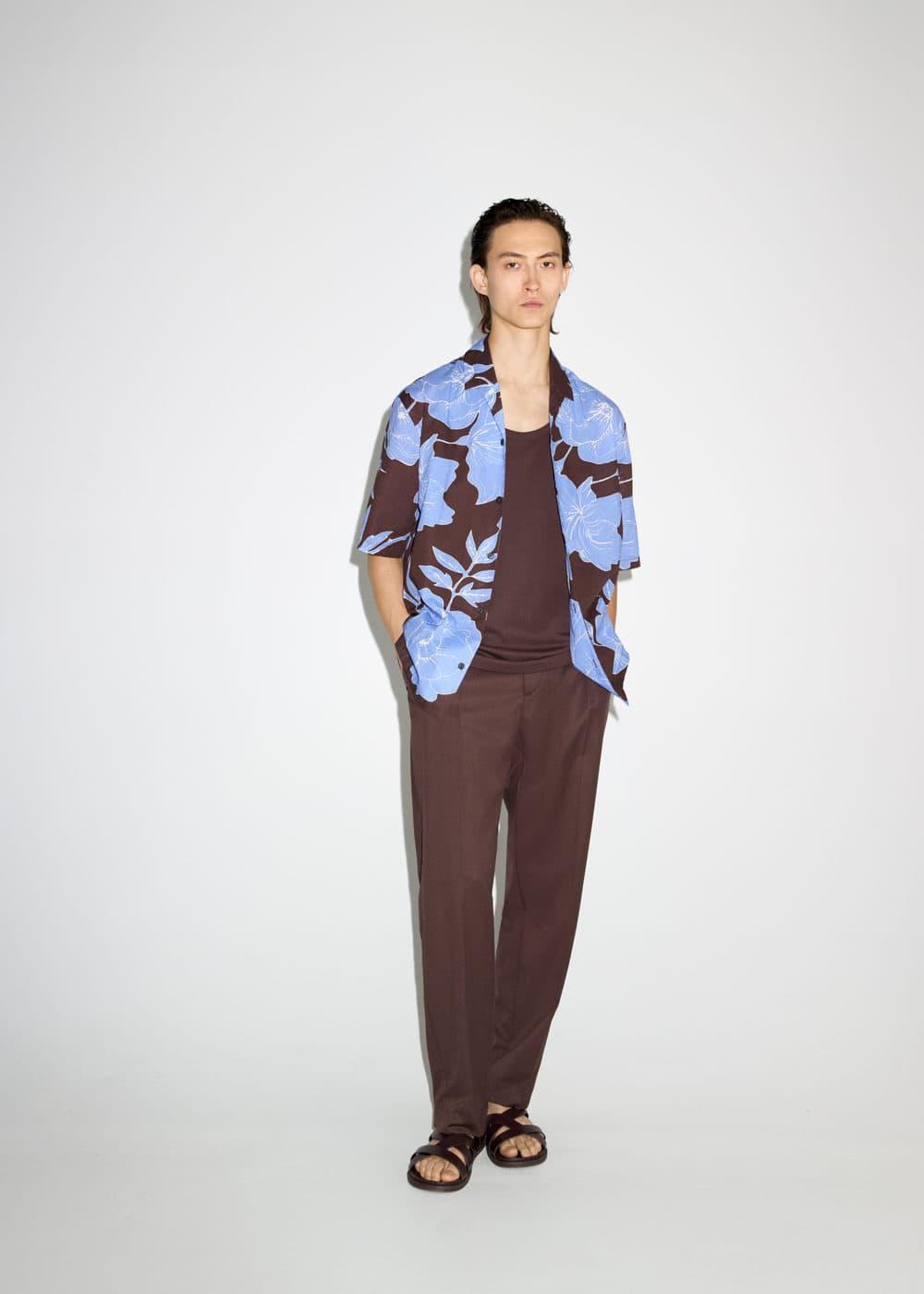 Regular-fit printed cotton shirt - Men | MANGO USA Product Image