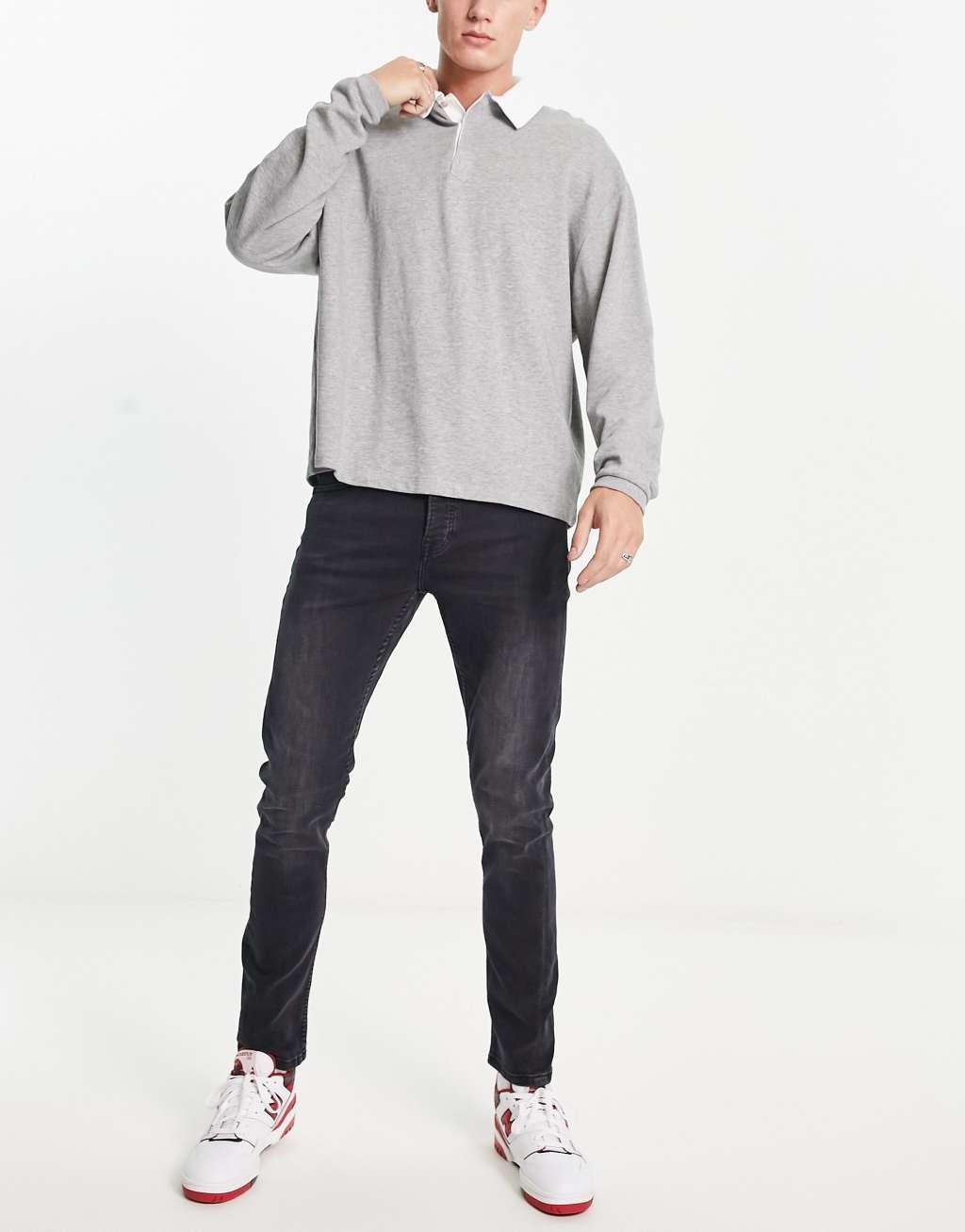 Only & Sons slim fit stretch jeans in black wash Product Image