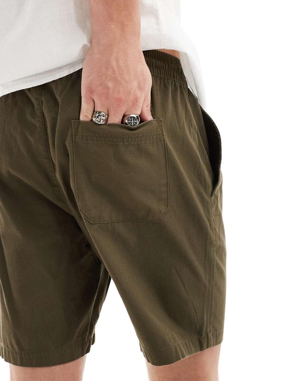 Only & Sons pull on twill short in green Product Image