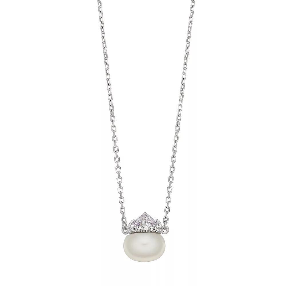 Sterling Silver Freshwater Cultured Pearl & Cubic Zirconia Crown Necklace, Women's, Size: 18" Product Image