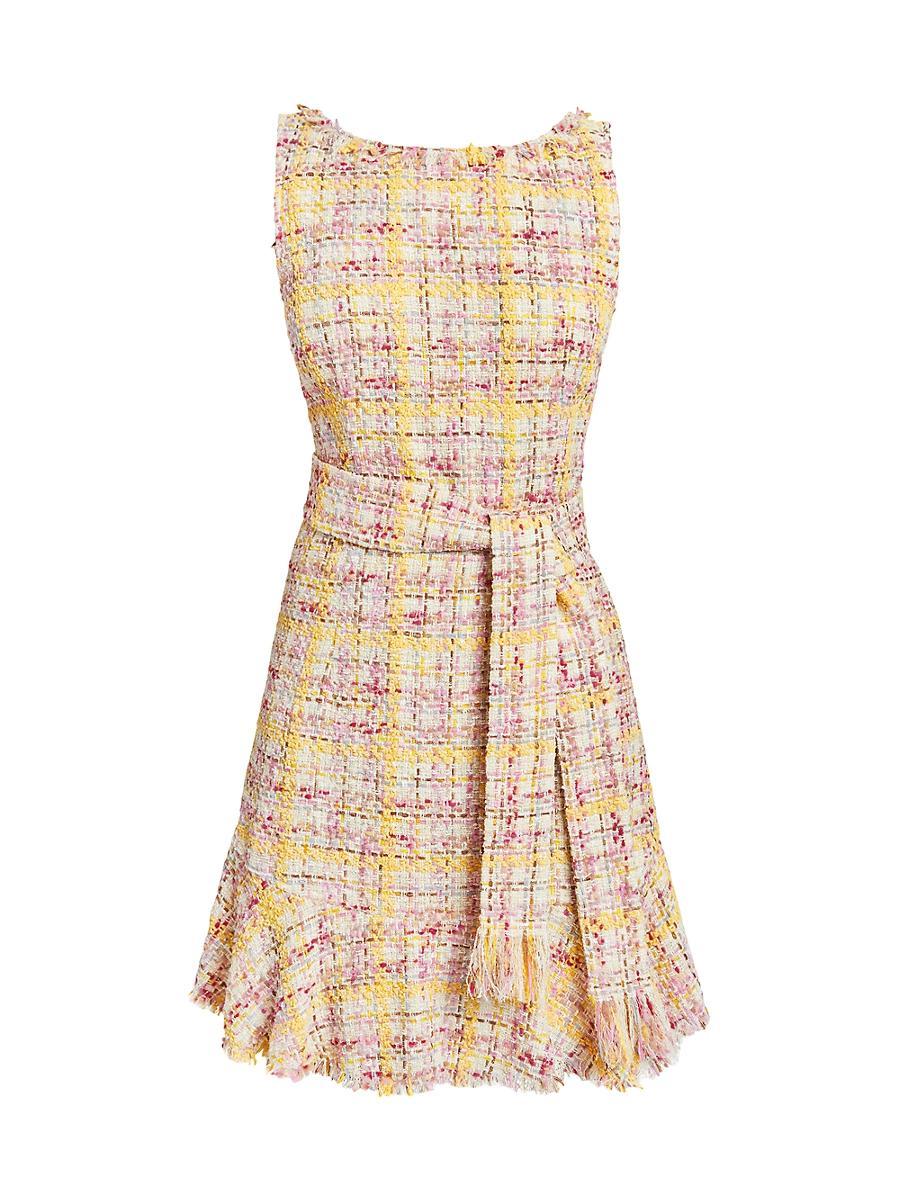Womens Ruffled Tweed Sheath Dress Product Image