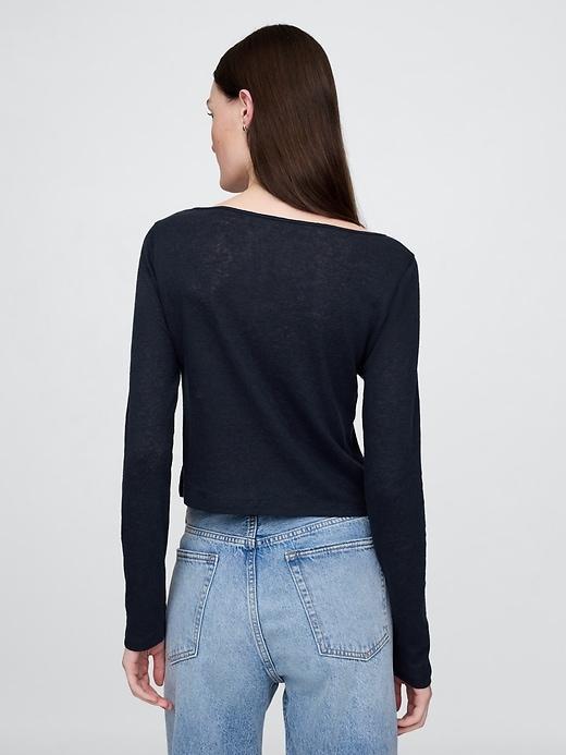Linen-Blend Cropped Boatneck T-Shirt Product Image