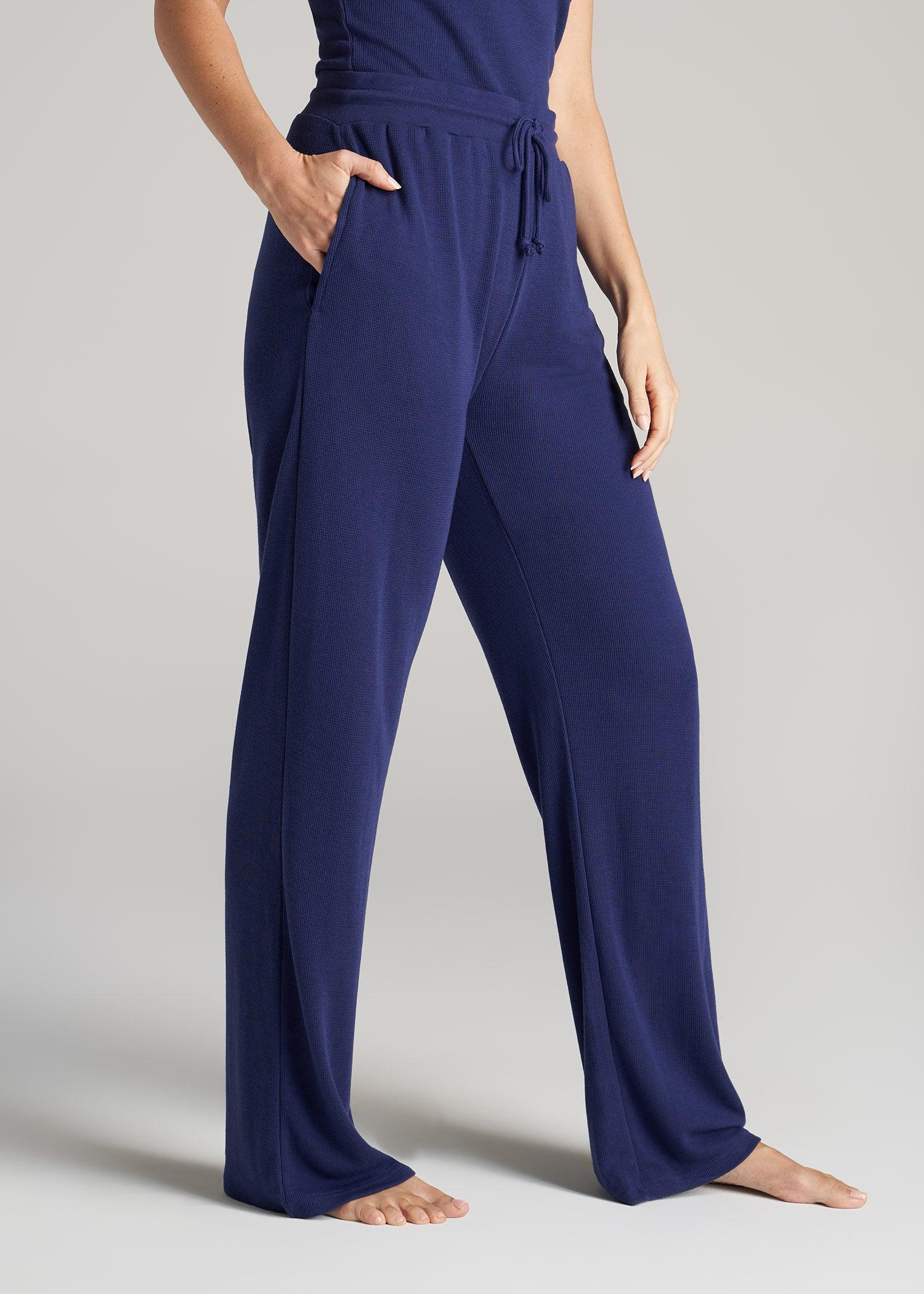 Open-Bottom Waffle Lounge Pants for Tall Women in Midnight Blue Product Image