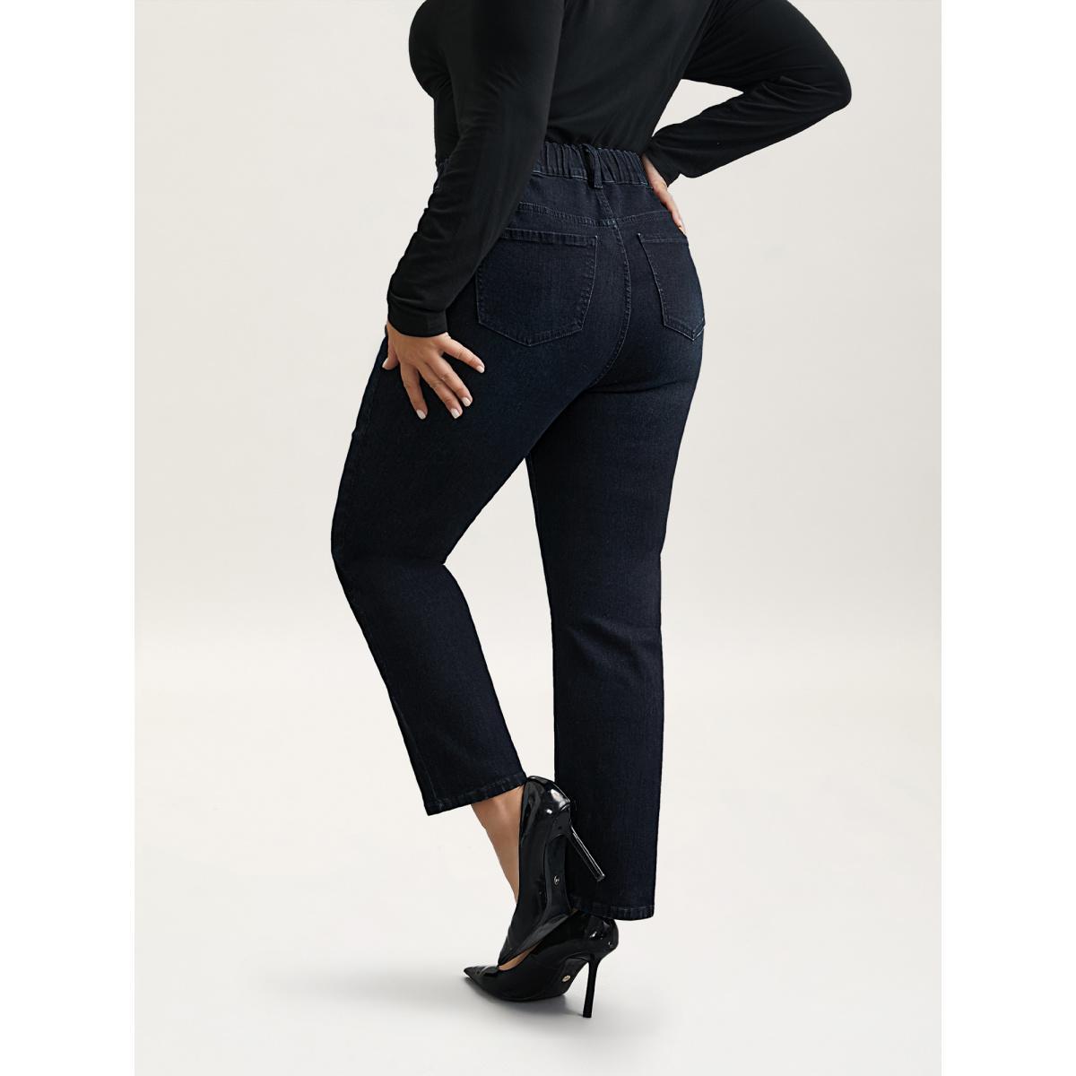 Plus Size Whiskered Mid-Rise Skinny-Fit Jeans Women Denimcharcoal Elegant Button Medium stretch Slanted pocket Jeans BloomChic 22/3X Product Image