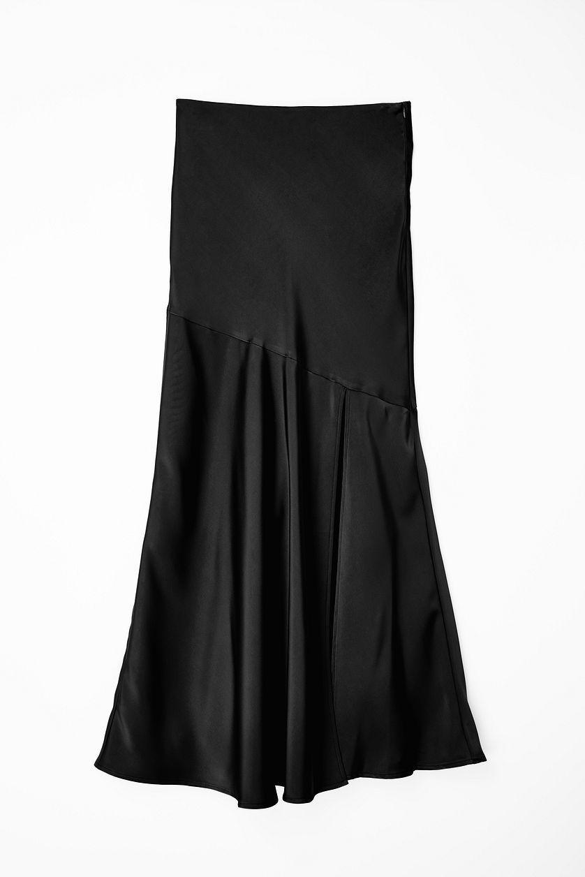 Satin Asymmetric Seam Detail Maxi Skirt Product Image