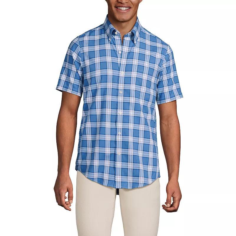 Big & Tall Lands' End No-Iron Button-Down Shirt, Men's, Size: Large Tall, Rain Blue Windowpane Product Image