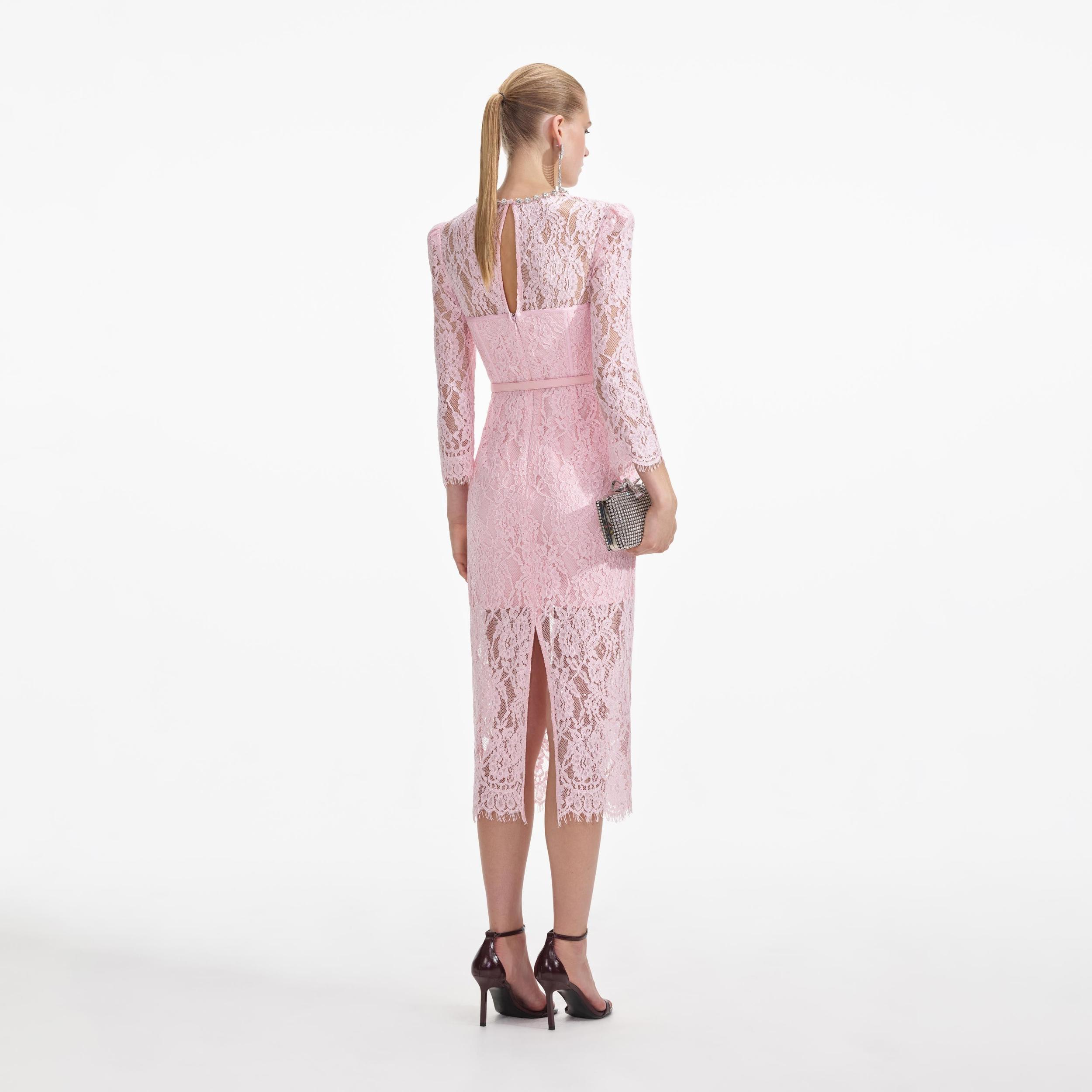 Pink Lace Bustier Midi Dress Product Image