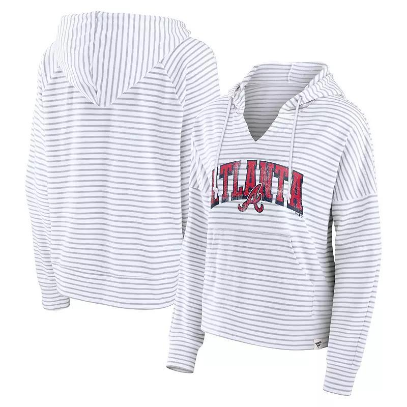 Womens Fanatics Atlanta Braves Striped Fundamentals Notch Neck Pullover Hoodie Product Image