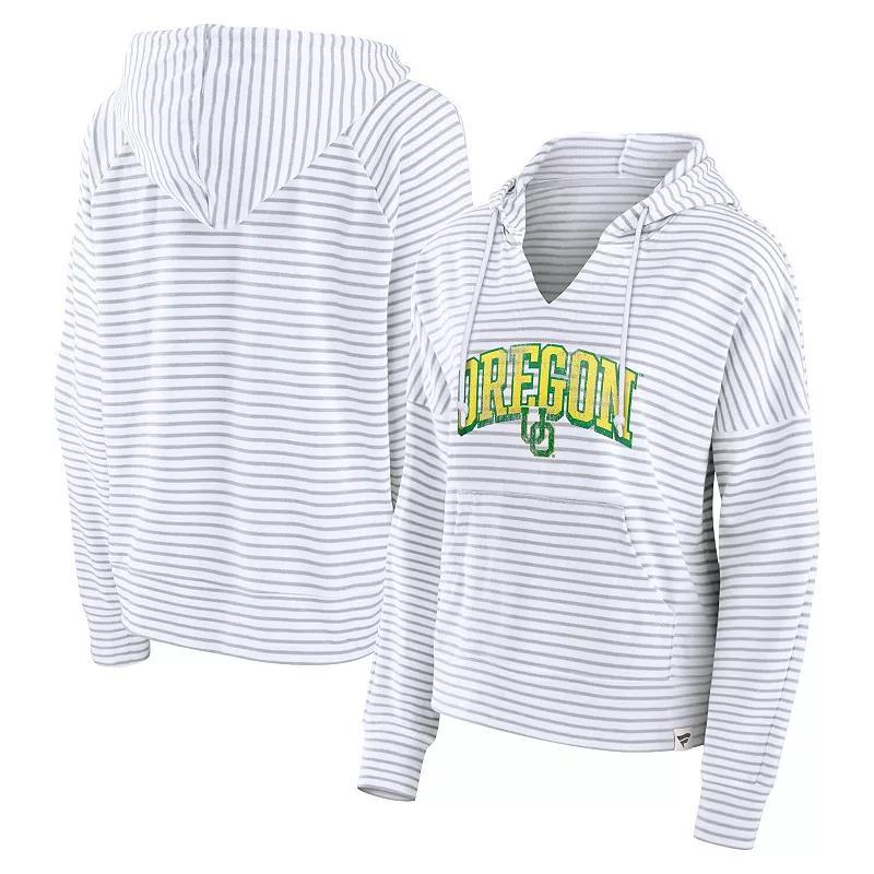 Fanatics Womens White Alabama Crimson Tide Arch Logo Striped Notch Neck Pullover Hoodie - White, Gray Product Image