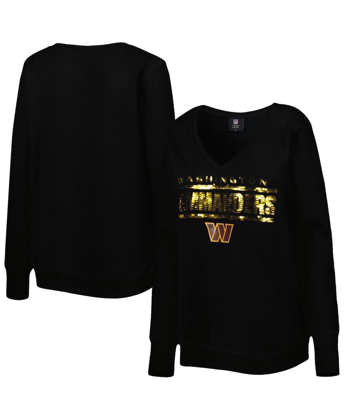 Women's Cuce Black Washington Commanders Sequin Logo V-Neck Pullover Sweatshirt, Size: Medium, Wft Black Product Image