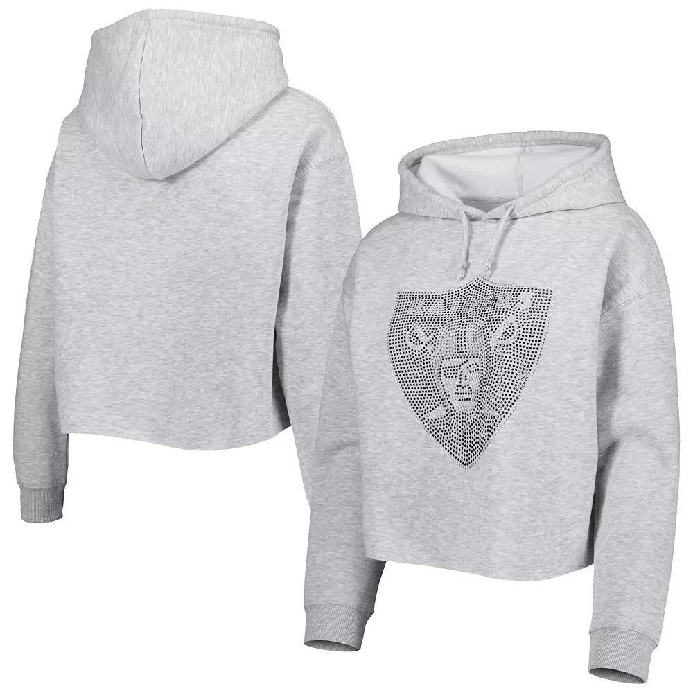 Women's Cuce Silver Las Vegas Raiders Crystal Logo Cropped Pullover Hoodie, Size: 2XL, Lvr Grey Product Image