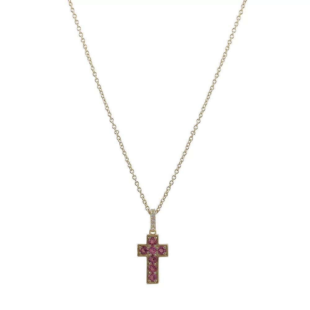 Gemistry Sterling Silver Gemstone Cross Pendant Necklace, Womens Pink Tourmaline Product Image