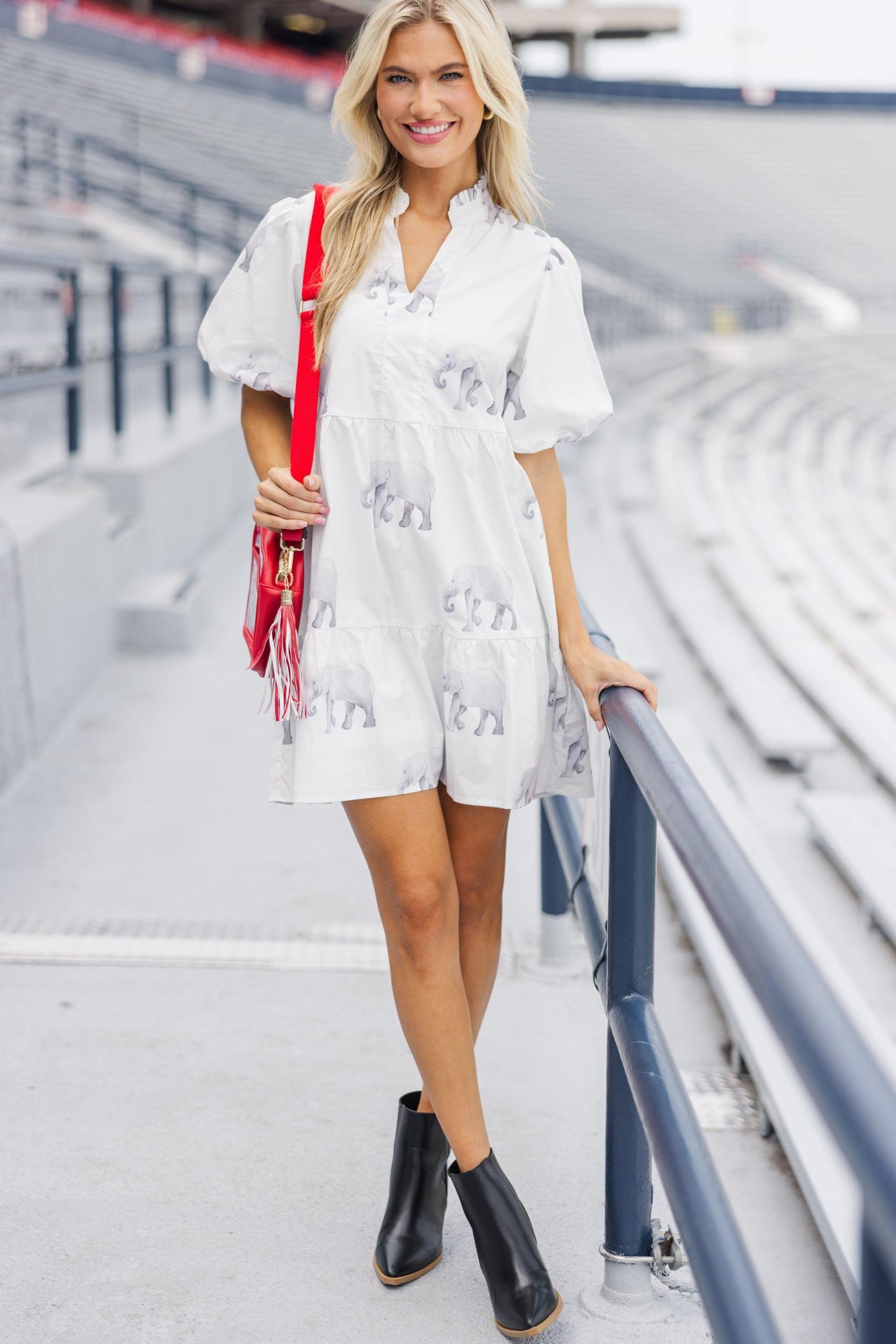 Somewhere Out There Cream Elephant Babydoll Dress Female Product Image