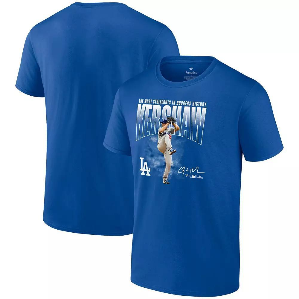 Men's Fanatics Branded Clayton Kershaw Royal Los Angeles Dodgers Most Strikeouts T-Shirt, Size: Small, Blue Product Image