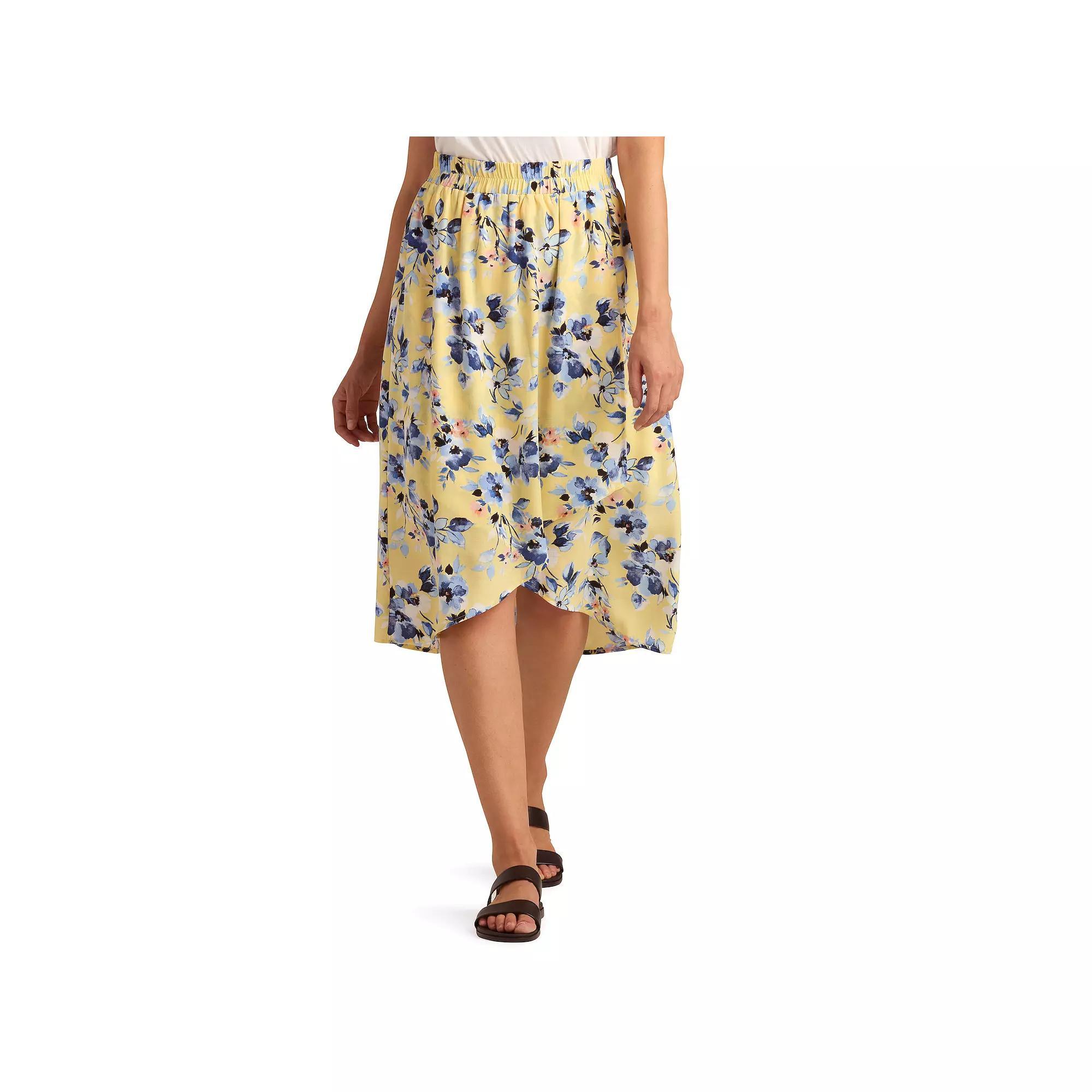 Women's AB Studio Pull On High-Low Hem Skirt, Size: Medium, Yellow Spaced Floral Product Image