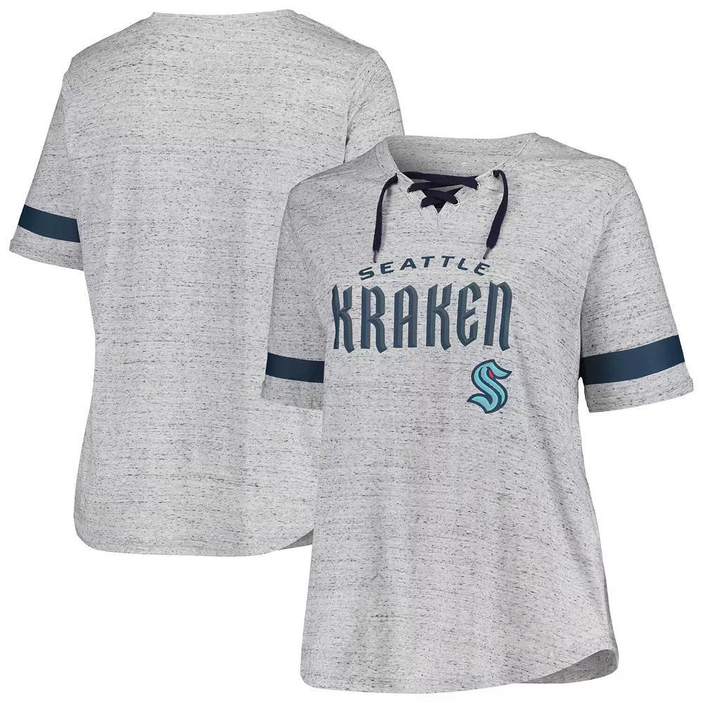 Women's Fanatics Branded Heather Gray Seattle Kraken Plus Size Lace-Up  T-Shirt, Size: 1XL, Krk Grey Product Image