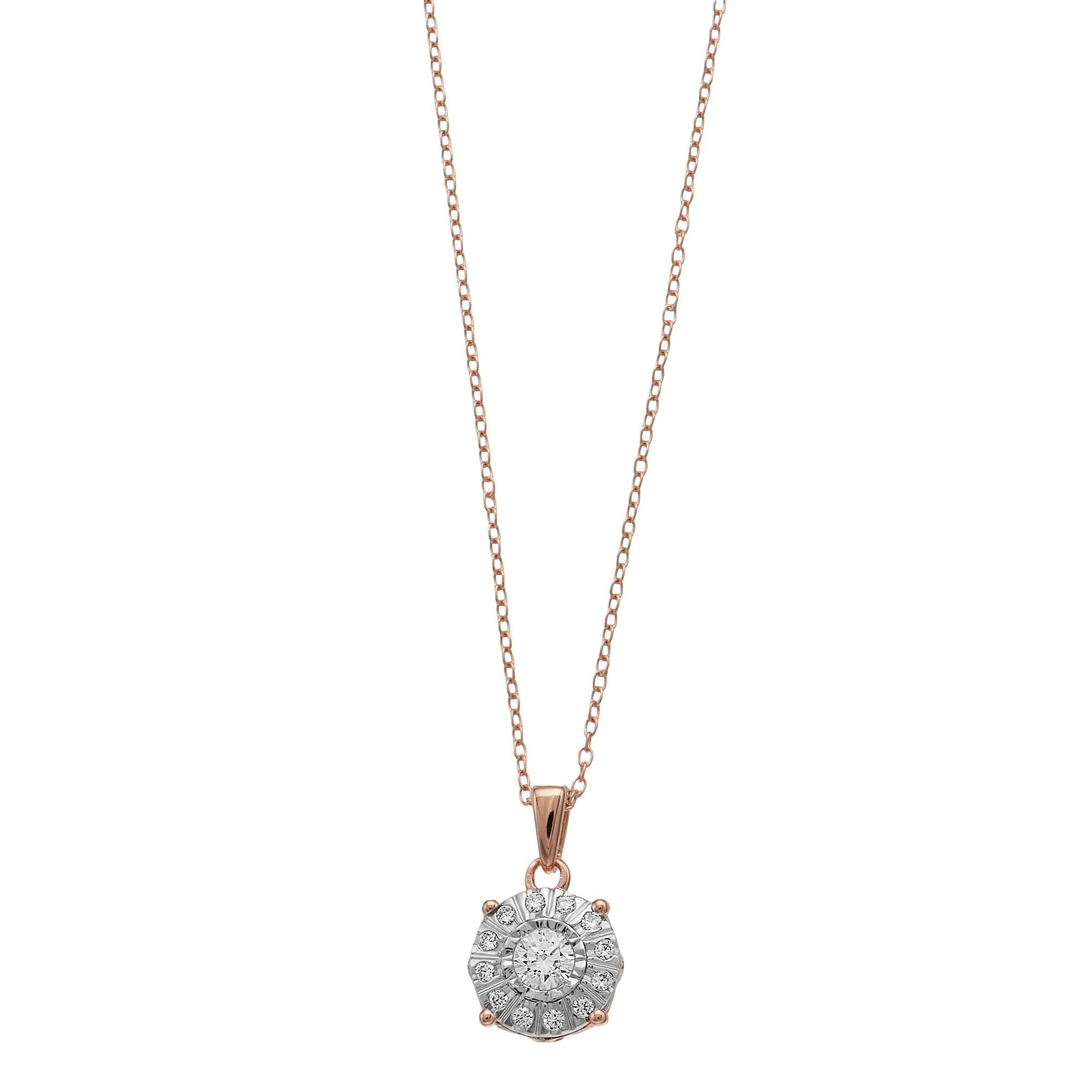14k Gold Over Silver 1/4 Carat T.W. Diamond Halo Pendant Necklace, Women's, Size: 18", Pink Tone Product Image