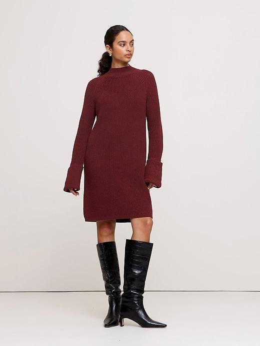 Cotton-Wool Mock-Neck Mini Sweater Dress Product Image