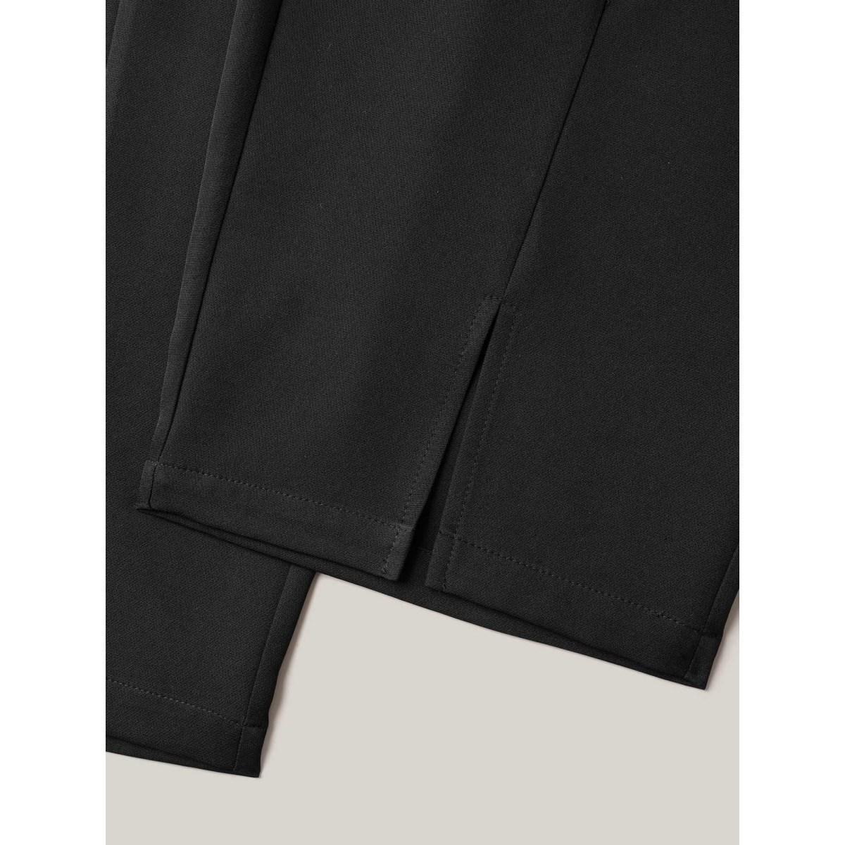 Plus Size Pleated Loop Straight-Leg Pants Women Black At the Office Straight Leg Mid Rise Work Pants BloomChic 22-24/3X Product Image
