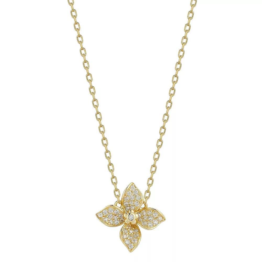 Sunkissed Sterling 14k Gold Over Silver Cubic Zirconia Clover Necklace, Women's, Size: 18", Gold Tone Product Image