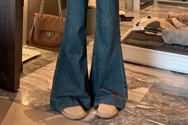 High Rise Washed Flared Jeans Product Image