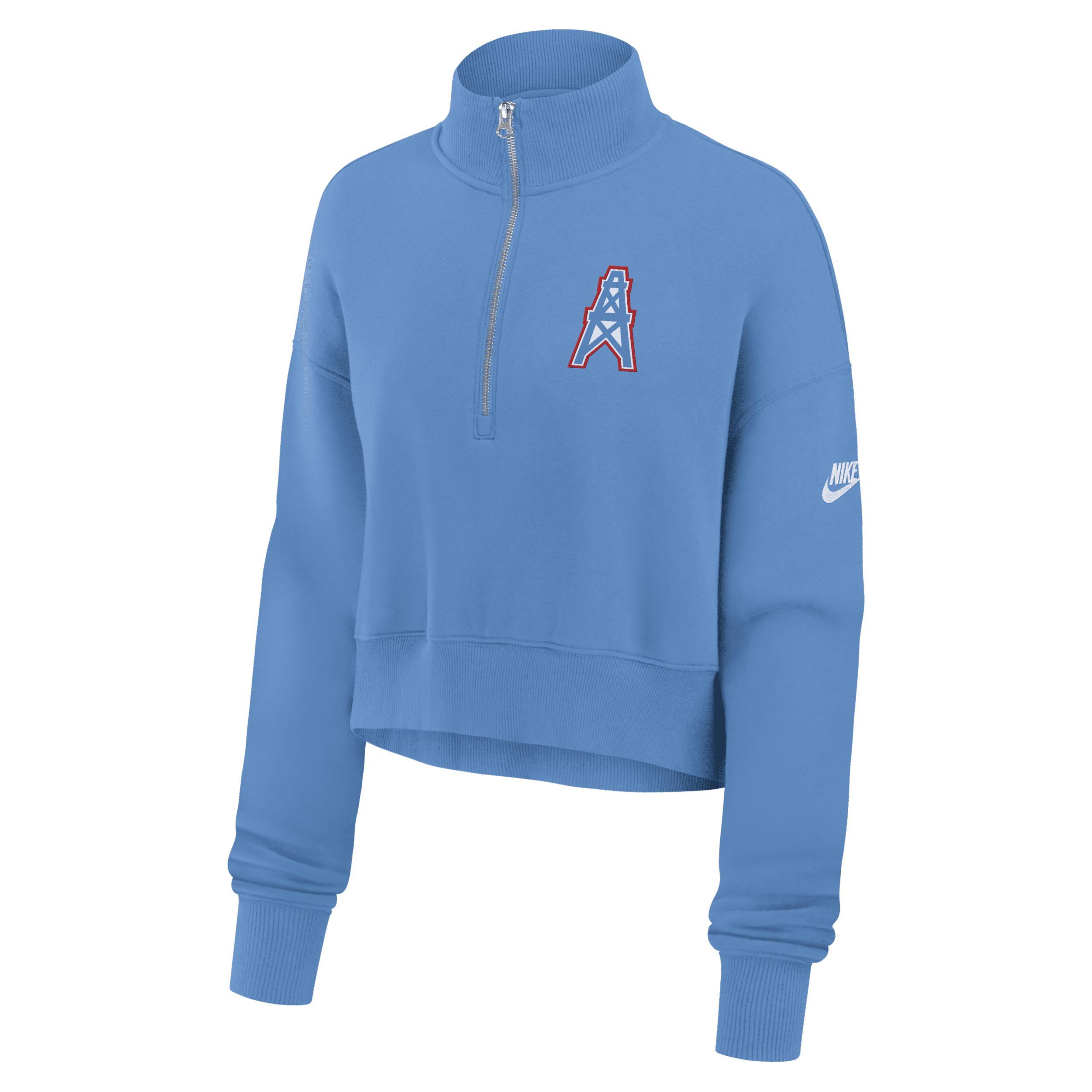 Women's Nike Navy New York Giants Rewind Phoenix Cropped Half-Zip Sweatshirt, Size: Large, Blue Product Image