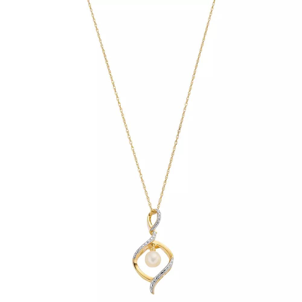 14k Gold Over Silver Freshwater Cultured Pearl & Lab-Created White Sapphire Pendant Necklace, Women's, Size: 18" Product Image