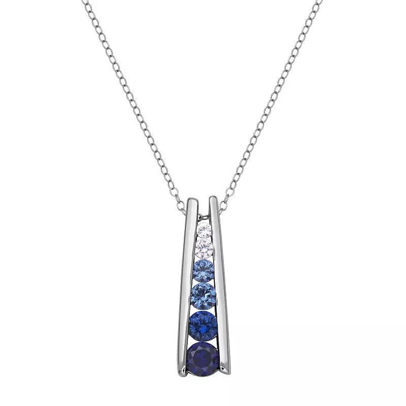 Lab-Created Blue & White Sapphire Sterling Silver Graduated Stick Pendant Necklace, Womens Product Image