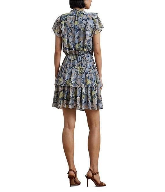 Lauren Ralph Lauren Crinkle Georgette Floral Ruffle Trim Tiered Dress Product Image