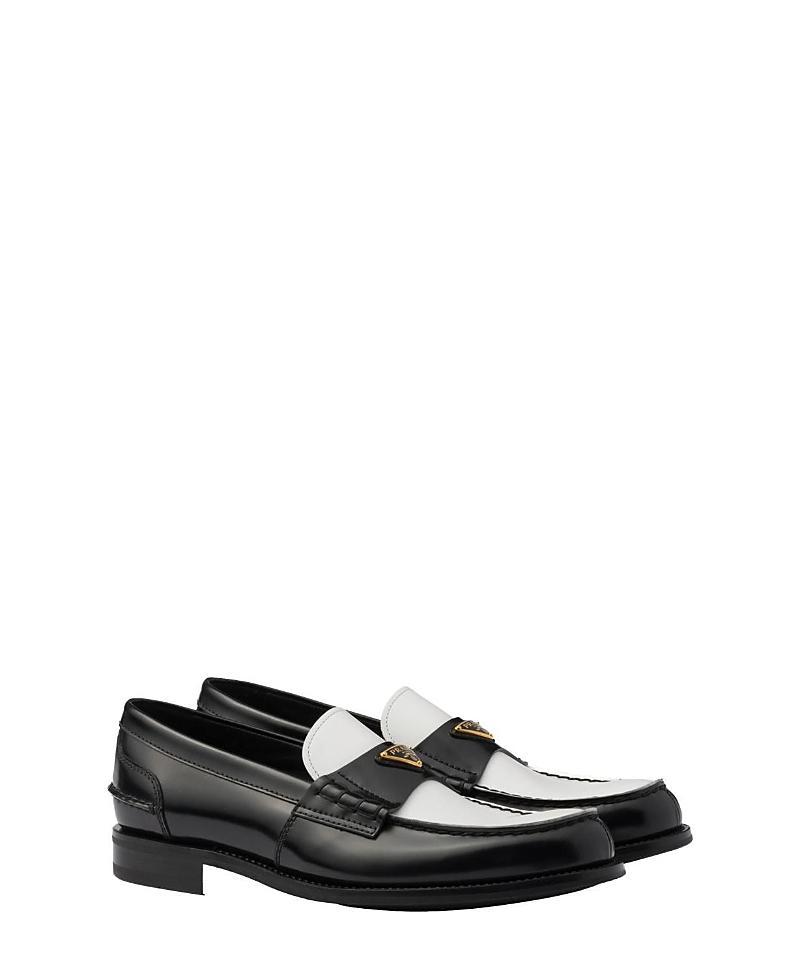 Prada Mens Two-Tone Brushed Leather Loafers Product Image