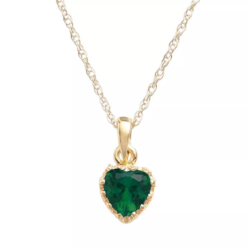 Designs by Gioelli 14k Gold Over Silver Lab-Created Emerald Heart Crown Pendant, Women's, Size: 18", Green Product Image