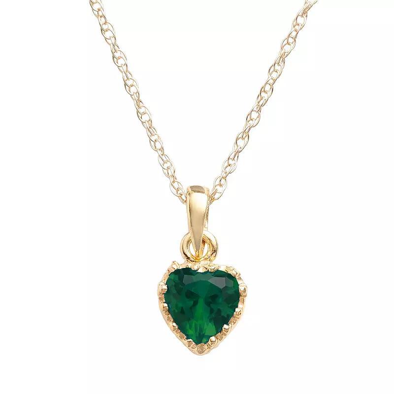 Designs by Gioelli 14k Gold Over Silver Lab-Created Emerald Heart Crown Pendant, Women's, Size: 18", Green Product Image