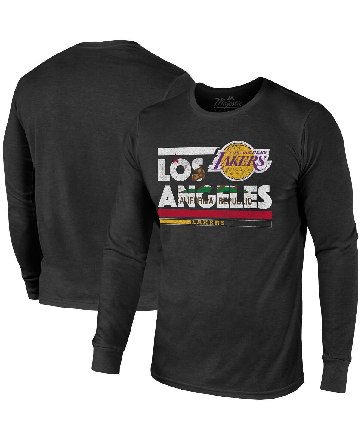 Men's Majestic Threads Black Los Angeles Lakers City and State Tri-Blend Long Sleeve T-Shirt, Size: Small Product Image