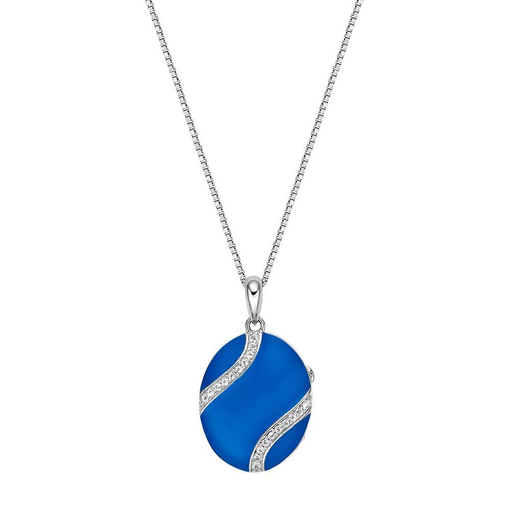 Gemminded Sterling Silver Lab-Created White Sapphire Enamel Locket Pendant Necklace, Women's, Size: 18" Product Image