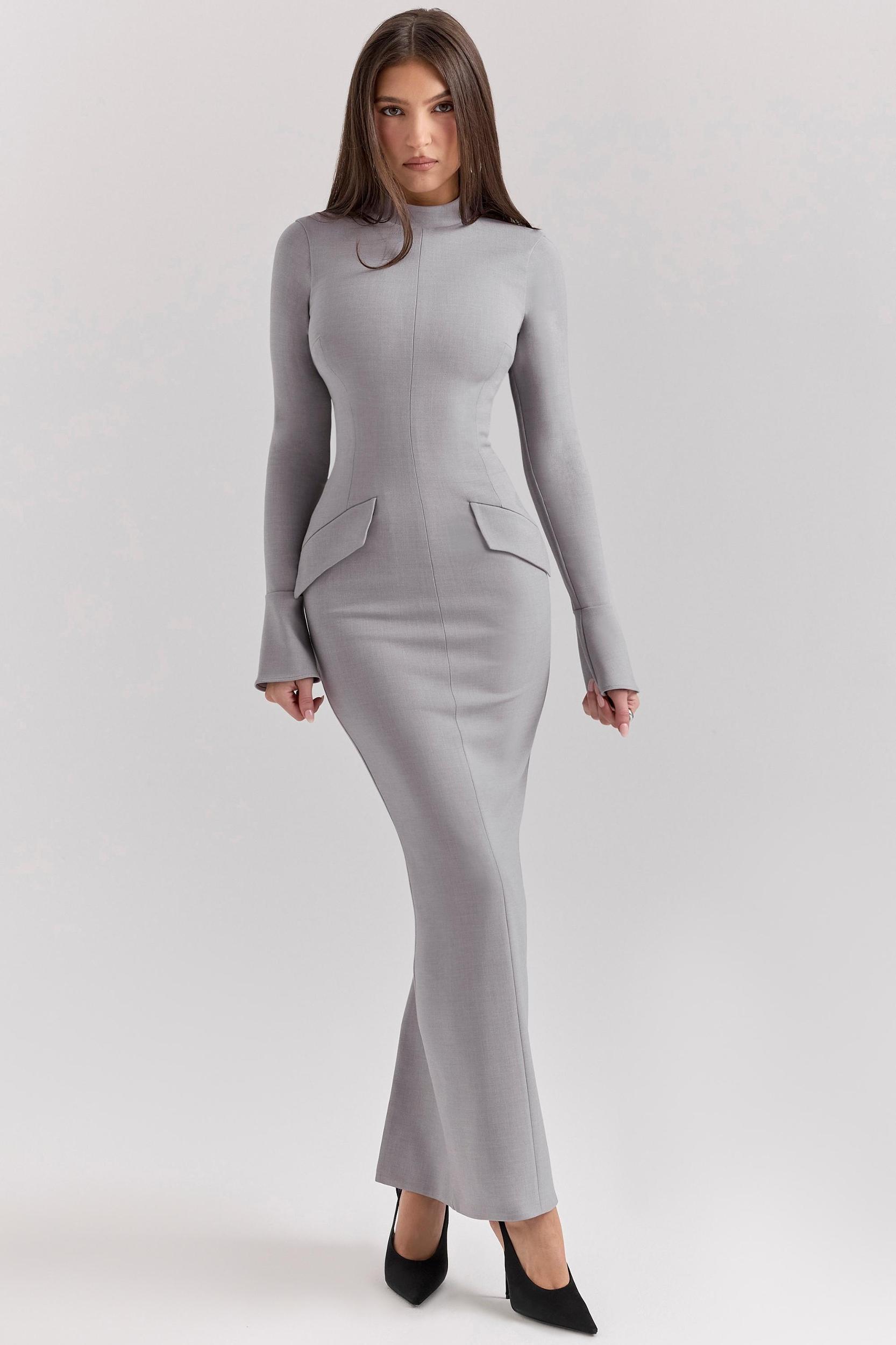 Marie-Louise Light Grey Bodycon Maxi Dress Product Image
