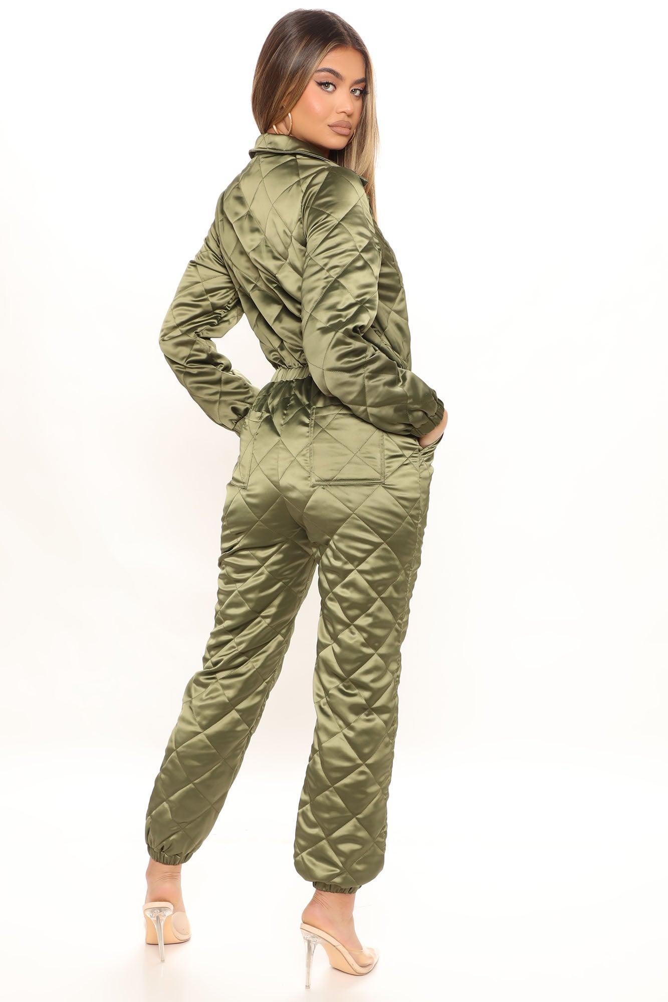 Smooth Moves Satin Jumpsuit - Olive Product Image