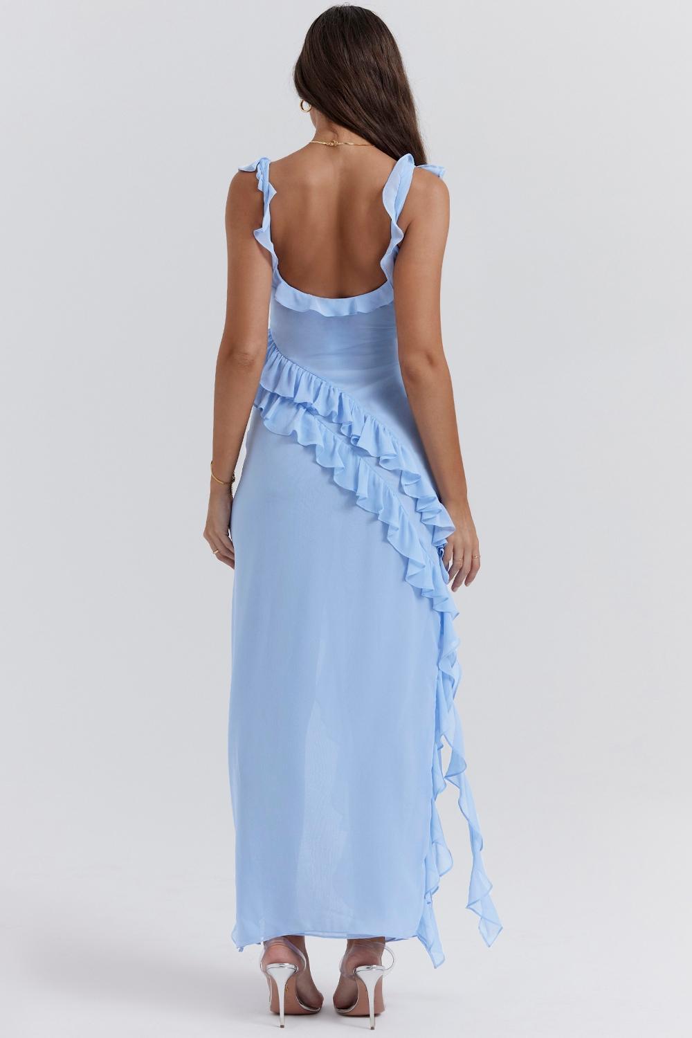 Ariela  soft blue ruffle maxi dress Product Image