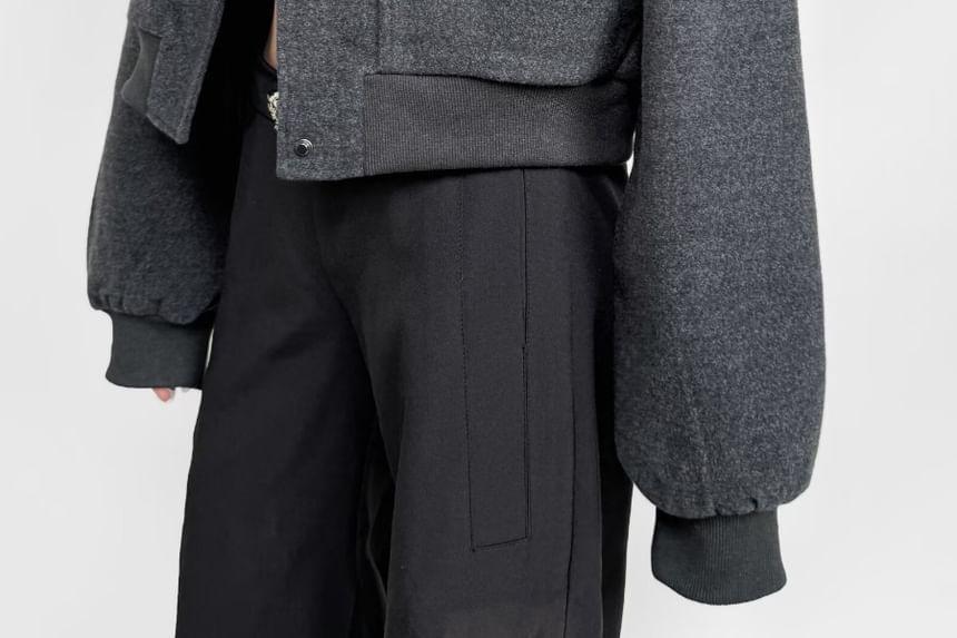 Stand Collar Plain Button-Up Crop Jacket Product Image