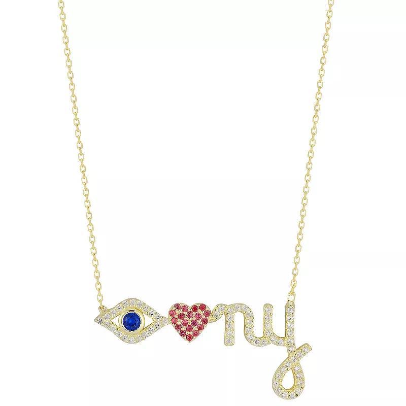 Sunkissed Sterling 14k Gold Over Silver Cubic Zirconia "I Love NY" Necklace, Women's, Size: 18", Gold Tone Product Image