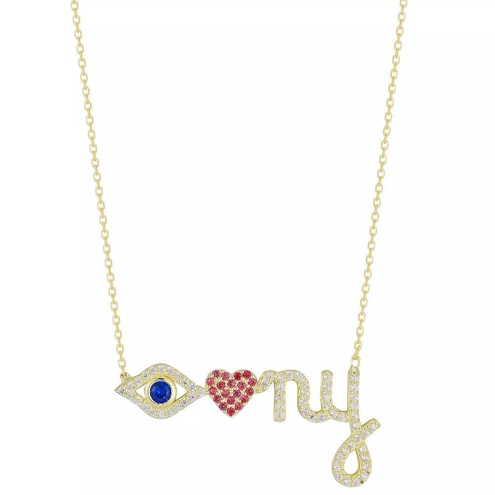 Sunkissed Sterling 14k Gold Over Silver Cubic Zirconia "I Love NY" Necklace, Women's, Size: 18", Gold Tone Product Image