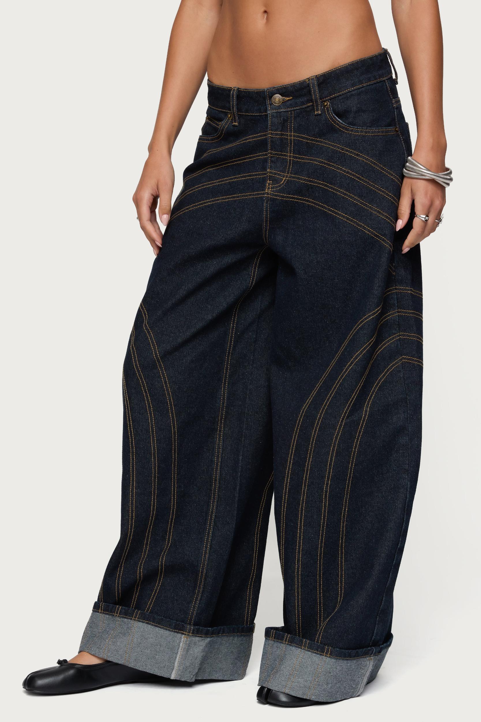 Cuffed Low Rise Wide Leg Jeans Product Image
