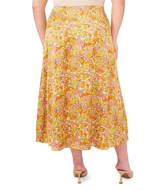 Vince Camuto Floral Satin Pull On Midi Skirt Product Image