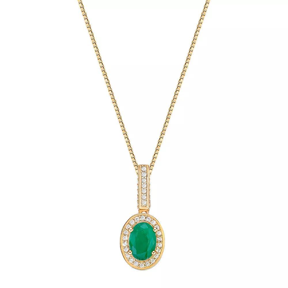 Gemminded 10k Gold Emerald & 1/4 Carat T.W. Diamond Halo Pendant Necklace, Women's, Size: 18" Product Image