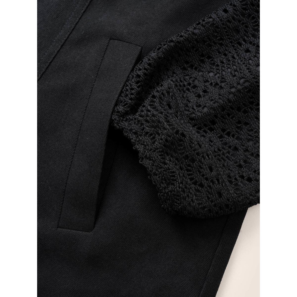 Plus Size Patchwork Embroidered Flap Detail Jacket Women Black Non Slanted pocket Everyday Jackets BloomChic 12/L Product Image