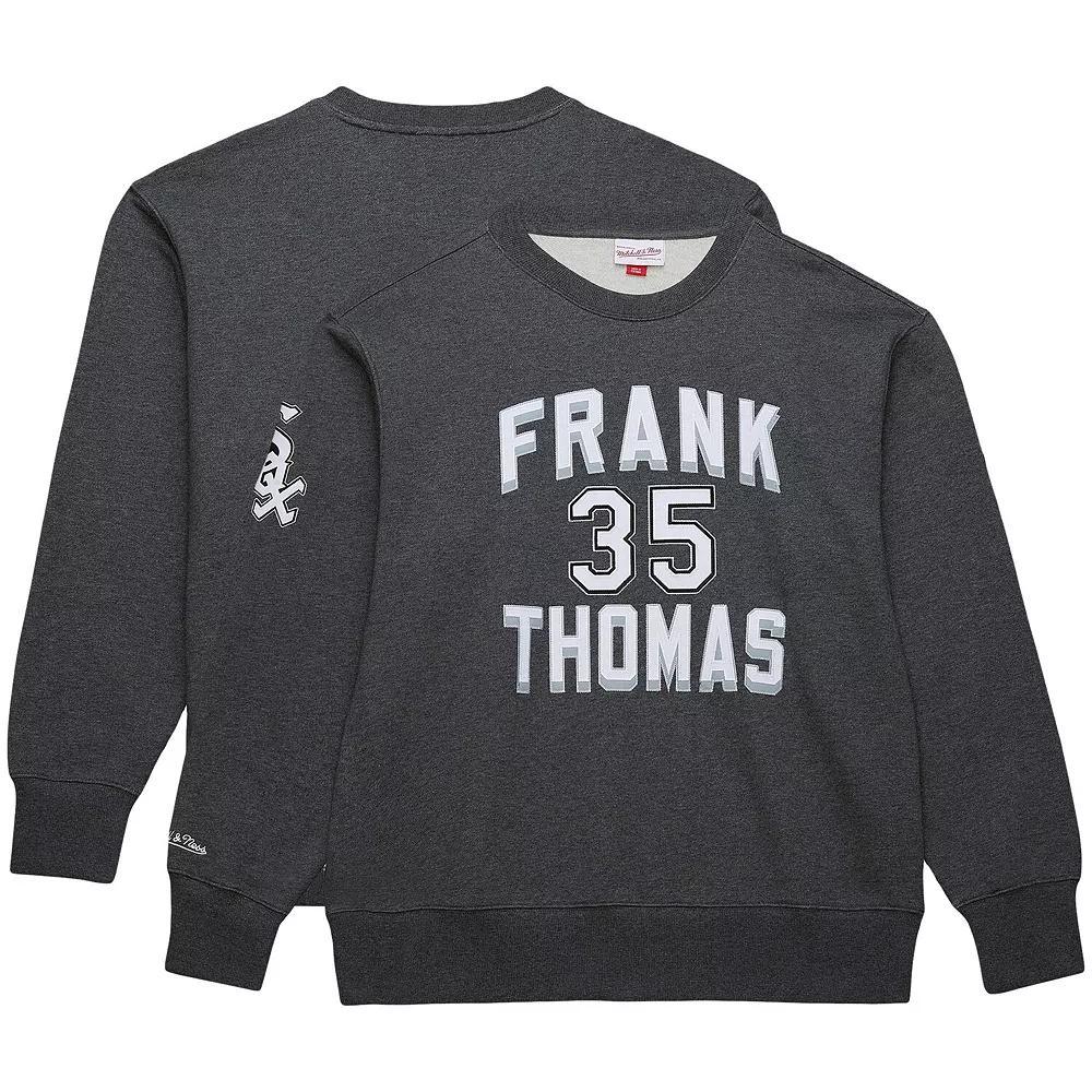 Men's Mitchell & Ness Frank Thomas Heather Charcoal Chicago White Sox Legends Collection Vintage Logo Name & Number Fleece Pullover Sweatshirt, Size: XL Product Image