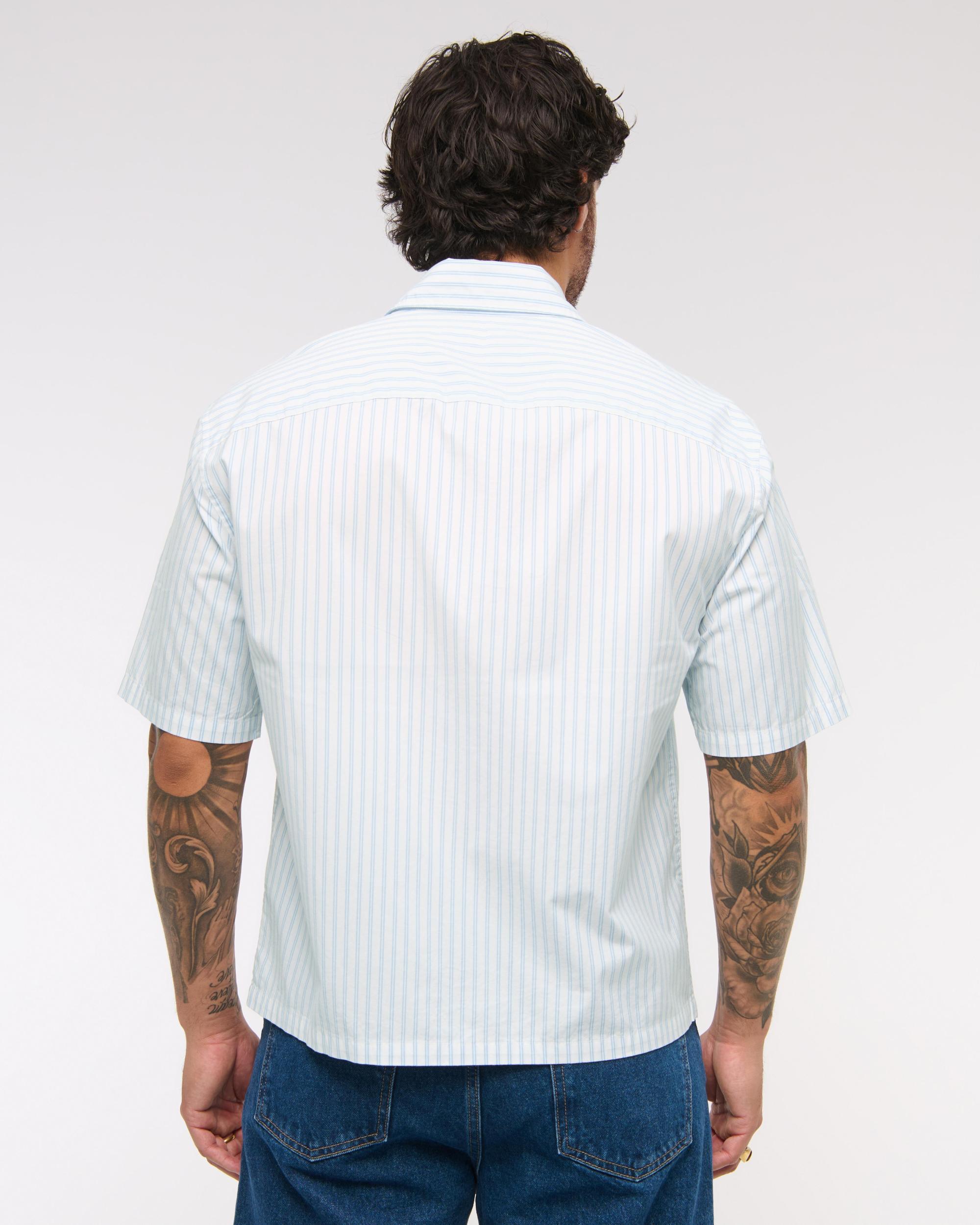 Short-Sleeve Cropped Script Embroidery Shirt Product Image