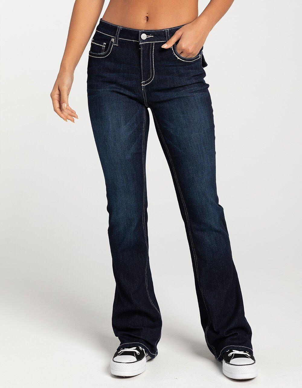 RSQ Womens Low Rise Stitch Flap Pocket Flare Jeans - Dark Wash Product Image