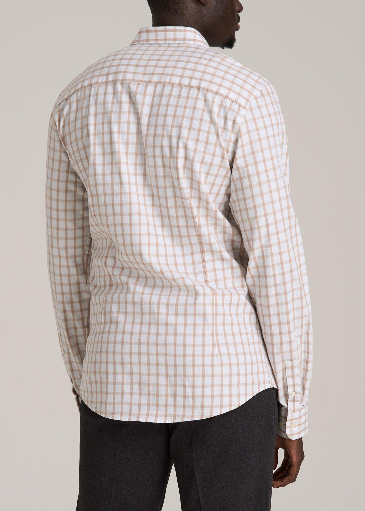 Oskar Button-Up Dress Shirt for Tall Men in Beige Grid Product Image